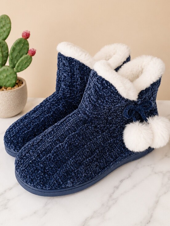 Shoes - Women's Size 8 Cozy Navy Chenille Slipper Boots